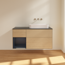 Тумба под раковину Villeroy & Boch Finion 120х50,1 см с подсветкой МДФ шпон дуба/стекло черное матовое G682HGPC