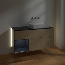 Тумба под раковину Villeroy & Boch Finion 120х50,1 см с подсветкой МДФ шпон дуба/стекло черное матовое G682HGPC