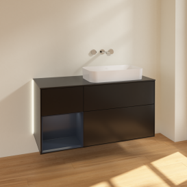 Тумба под раковину Villeroy & Boch Finion 120х50,1 см с подсветкой МДФ черный матовый лак/стекло черное матовое G682HGPD
