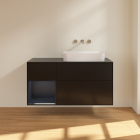 Тумба под раковину Villeroy & Boch Finion 120х50,1 см с подсветкой МДФ черный матовый лак/стекло черное матовое G682HGPD