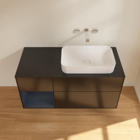 Тумба под раковину Villeroy & Boch Finion 120х50,1 см с подсветкой МДФ черный матовый лак/стекло черное матовое G682HGPD