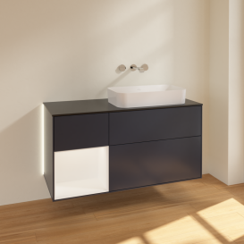 Тумба під раковину Villeroy & Boch Finion 120х50,1 см з підсвічуванням темно-синй матовий лак/скло біле матове G682MTHG