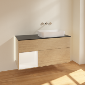 Тумба под раковину Villeroy & Boch Finion 120х50,1 см с подсветкой МДФ шпон дуба/стекло черное матовое G682MTPC