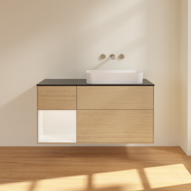 Тумба под раковину Villeroy & Boch Finion 120х50,1 см с подсветкой МДФ шпон дуба/стекло черное матовое G682MTPC