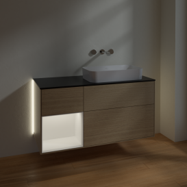 Тумба под раковину Villeroy & Boch Finion 120х50,1 см с подсветкой МДФ шпон дуба/стекло черное матовое G682MTPC