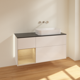 Тумба под раковину Villeroy & Boch Finion 120х50,1 см с подсветкой МДФ глянцевый белый лак/стекло черное матовое G682PCGF