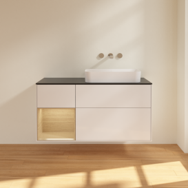 Тумба под раковину Villeroy & Boch Finion 120х50,1 см с подсветкой МДФ глянцевый белый лак/стекло черное матовое G682PCGF