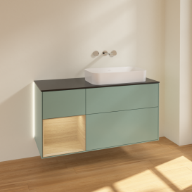 Тумба под раковину Villeroy & Boch Finion 120х50,1 см с подсветкой МДФ оливковый матовый лак/стекло черное матовое G682PCGM