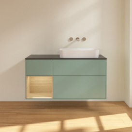 Тумба под раковину Villeroy & Boch Finion 120х50,1 см с подсветкой МДФ оливковый матовый лак/стекло черное матовое G682PCGM