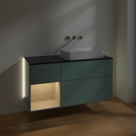 Тумба под раковину Villeroy & Boch Finion 120х50,1 см с подсветкой МДФ оливковый матовый лак/стекло черное матовое G682PCGM