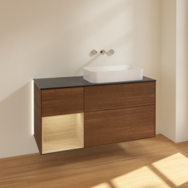 Тумба под раковину Villeroy & Boch Finion 120х50,1 см с подсветкой МДФ шпон грецкого ореха/стекло черное матовое G682PCGN