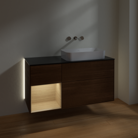 Тумба под раковину Villeroy & Boch Finion 120х50,1 см с подсветкой МДФ шпон грецкого ореха/стекло черное матовое G682PCGN