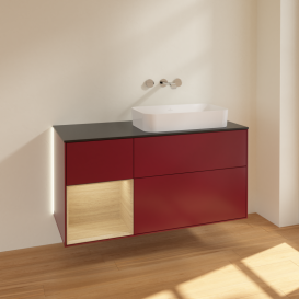 Тумба под раковину Villeroy & Boch Finion 120х50,1 см с подсветкой МДФ пион матовый лак/стекло черное матовое G682PCHB