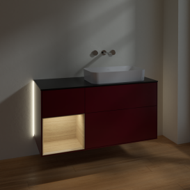 Тумба под раковину Villeroy & Boch Finion 120х50,1 см с подсветкой МДФ пион матовый лак/стекло черное матовое G682PCHB