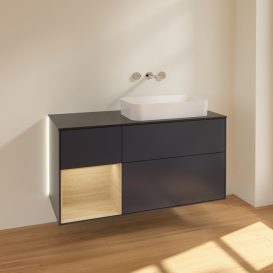 Тумба под раковину Villeroy & Boch Finion 120х50,1 см с подсветкой МДФ темно-синий матовый лак/стекло черное матовое G682PCHG