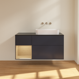 Тумба под раковину Villeroy & Boch Finion 120х50,1 см с подсветкой МДФ темно-синий матовый лак/стекло черное матовое G682PCHG