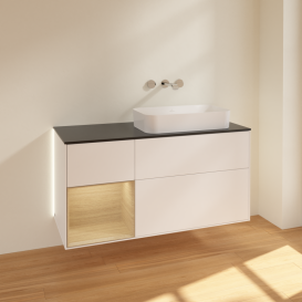 Тумба под раковину Villeroy & Boch Finion 120х50,1 см с подсветкой МДФ белый матовый лак/стекло черное матовое G682PCMT