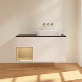 Тумба под раковину Villeroy & Boch Finion 120х50,1 см с подсветкой МДФ белый матовый лак/стекло черное матовое G682PCMT