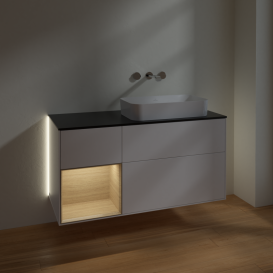 Тумба под раковину Villeroy & Boch Finion 120х50,1 см с подсветкой МДФ белый матовый лак/стекло черное матовое G682PCMT