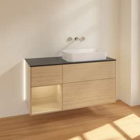 Тумба под раковину Villeroy & Boch Finion 120х50,1 см с подсветкой МДФ шпон дуба/стекло черное матовое G682PCPC