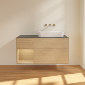 Тумба под раковину Villeroy & Boch Finion 120х50,1 см с подсветкой МДФ шпон дуба/стекло черное матовое G682PCPC