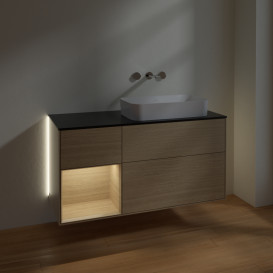 Тумба под раковину Villeroy & Boch Finion 120х50,1 см с подсветкой МДФ шпон дуба/стекло черное матовое G682PCPC