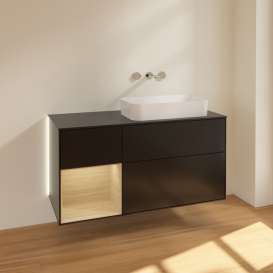 Тумба под раковину Villeroy & Boch Finion 120х50,1 см с подсветкой МДФ черный матовый лак/стекло черное матовое G682PCPD