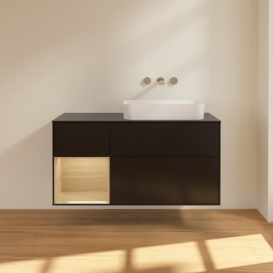 Тумба под раковину Villeroy & Boch Finion 120х50,1 см с подсветкой МДФ черный матовый лак/стекло черное матовое G682PCPD