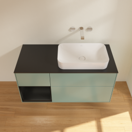 Тумба під раковину Villeroy & Boch Finion 120х50,1 см із підсвічуванням МДФ оливковий матовий лак/скло чорне матове G682PDGM