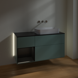 Тумба під раковину Villeroy & Boch Finion 120х50,1 см із підсвічуванням МДФ оливковий матовий лак/скло чорне матове G682PDGM