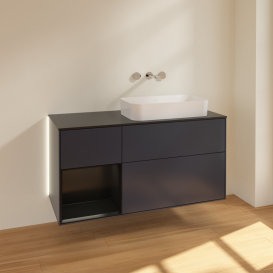 Тумба под раковину Villeroy & Boch Finion 120х50,1 см с подсветкой МДФ темно-синий матовый лак/стекло белое матовое G682PDHG