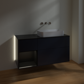Тумба под раковину Villeroy & Boch Finion 120х50,1 см с подсветкой МДФ темно-синий матовый лак/стекло белое матовое G682PDHG