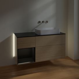 Тумба под раковину Villeroy & Boch Finion 120х50,1 см с подсветкой МДФ шпон дуба/стекло черное матовое G682PDPC
