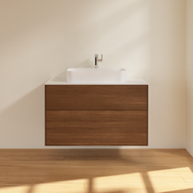 Тумба под раковину Villeroy & Boch Finion 100х50,1 см МДФ шпон грецкого ореха/стекло белое матовое F35100GN