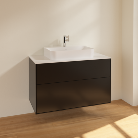 Тумба под раковину Villeroy & Boch Finion 100х50,1 см МДФ черный матовый лак/стекло белое матовое F35100PD