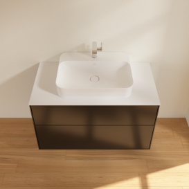 Тумба под раковину Villeroy & Boch Finion 100х50,1 см МДФ черный матовый лак/стекло белое матовое F35100PD