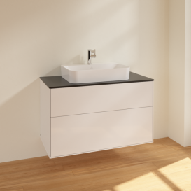 Тумба под раковину Villeroy & Boch Finion 100х50,1 см МДФ глянцевый белый лак/стекло черное матовое F35200GF