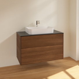 Тумба под раковину Villeroy & Boch Finion 100х50,1 см ДСП шпон грецкого ореха/стекло черное матовое F35200GN