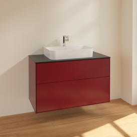 Тумба под раковину Villeroy & Boch Finion 100х50,1 см МДФ пион матовый лак/стекло черное матовое F35200HB