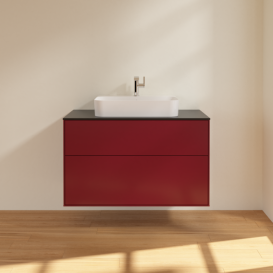 Тумба под раковину Villeroy & Boch Finion 100х50,1 см МДФ пион матовый лак/стекло черное матовое F35200HB