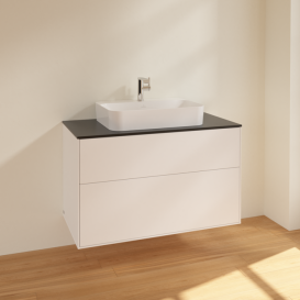 Тумба под раковину Villeroy & Boch Finion 100х50,1 см МДФ белый матовый лак/стекло черное матовое F35200MT