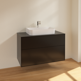 Тумба под раковину Villeroy & Boch Finion 100х50,1 см МДФ черный матовый лак/стекло черное матовое F35200PD