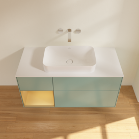 Тумба під раковину Villeroy & Boch Finion 120х50,1 см із підсвічуванням МДФ оливковий матовий лак/скло біле матове F701HFGM