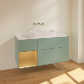 Тумба під раковину Villeroy & Boch Finion 120х50,1 см із підсвічуванням МДФ оливковий матовий лак/скло біле матове F701HFGM