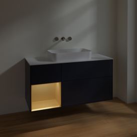 Тумба под раковину Villeroy & Boch Finion 120х50,1 см с подсветкой МДФ темно-синий матовый лак/стекло белое матовое F701HFHG