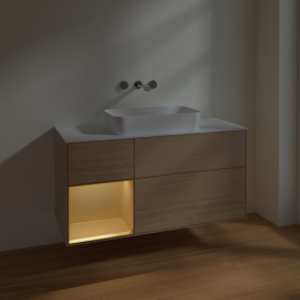 Тумба под раковину Villeroy & Boch Finion 120х50,1 см с подсветкой МДФ шпон дуба/стекло белое матовое F701HFPC