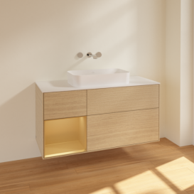 Тумба под раковину Villeroy & Boch Finion 120х50,1 см с подсветкой МДФ шпон дуба/стекло белое матовое F701HFPC