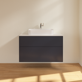 Тумба під раковину Villeroy & Boch Finion 100х50,1 см МДФ темно-синій матовий лак/скло біле матове F35100HG