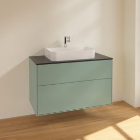 Тумба под раковину Villeroy & Boch Finion 100х50,1 см МДФ оливковый матовый лак/стекло черное матовое F35200GM