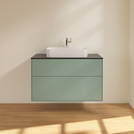 Тумба под раковину Villeroy & Boch Finion 100х50,1 см МДФ оливковый матовый лак/стекло черное матовое F35200GM